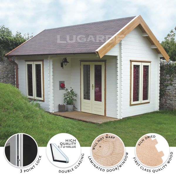 Image of Lugarde Log Cabin Apex Roof With Integral Canopy